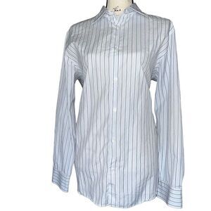 Calvin Klein white & navy striped button down shirt medium‎